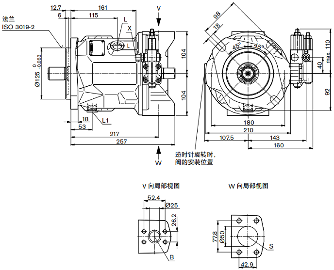 A10VSO71DFR,A10VSO71DFR1力士乐柱塞泵安装尺寸: